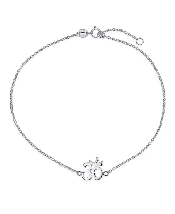 

Браслет на лодыжку с надписью "Аум Ом" на санскрите, религиозный амулет, серебряный, 9-10 дюймов Bling Jewelry, grey