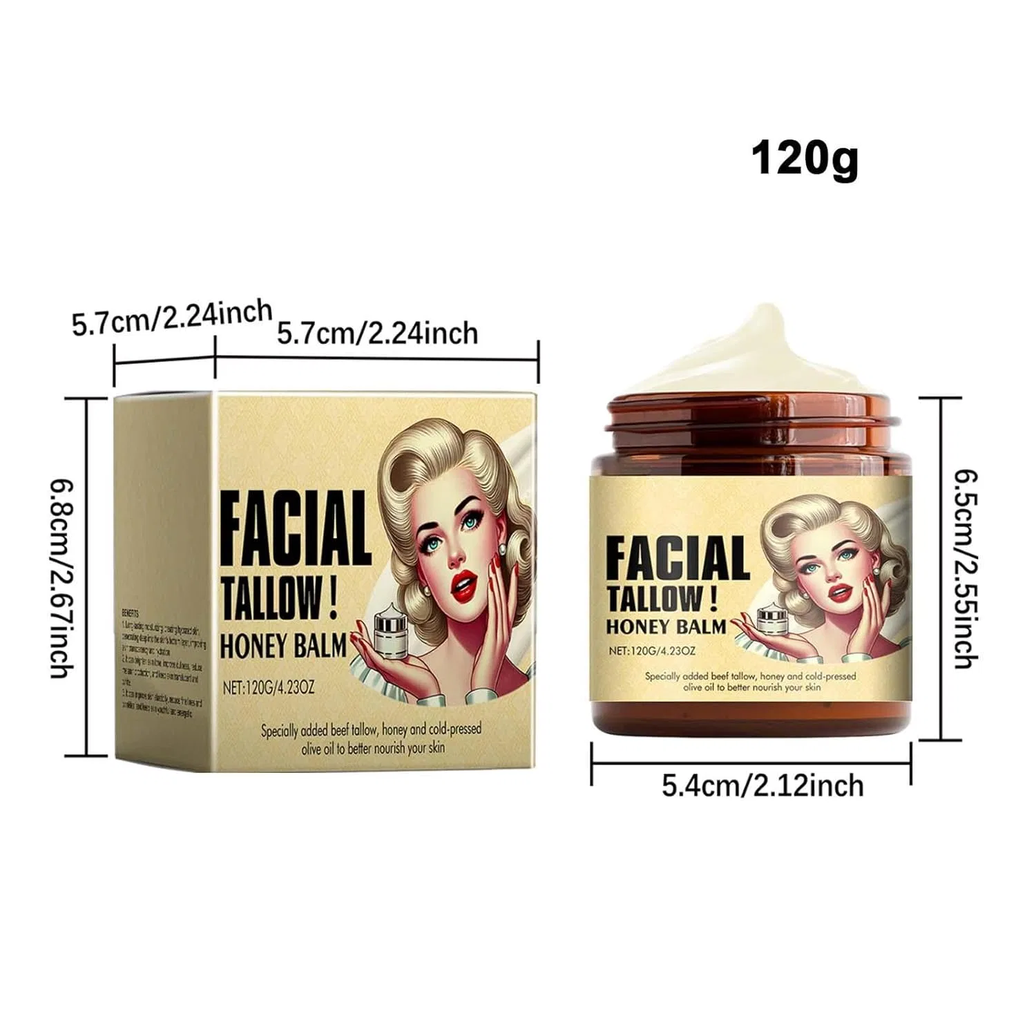 Бальзам для лица и тела «Beef Tallow Honey Balm» с говяжьим жиром и медом Generisch, 3 X 120 G — фото 2