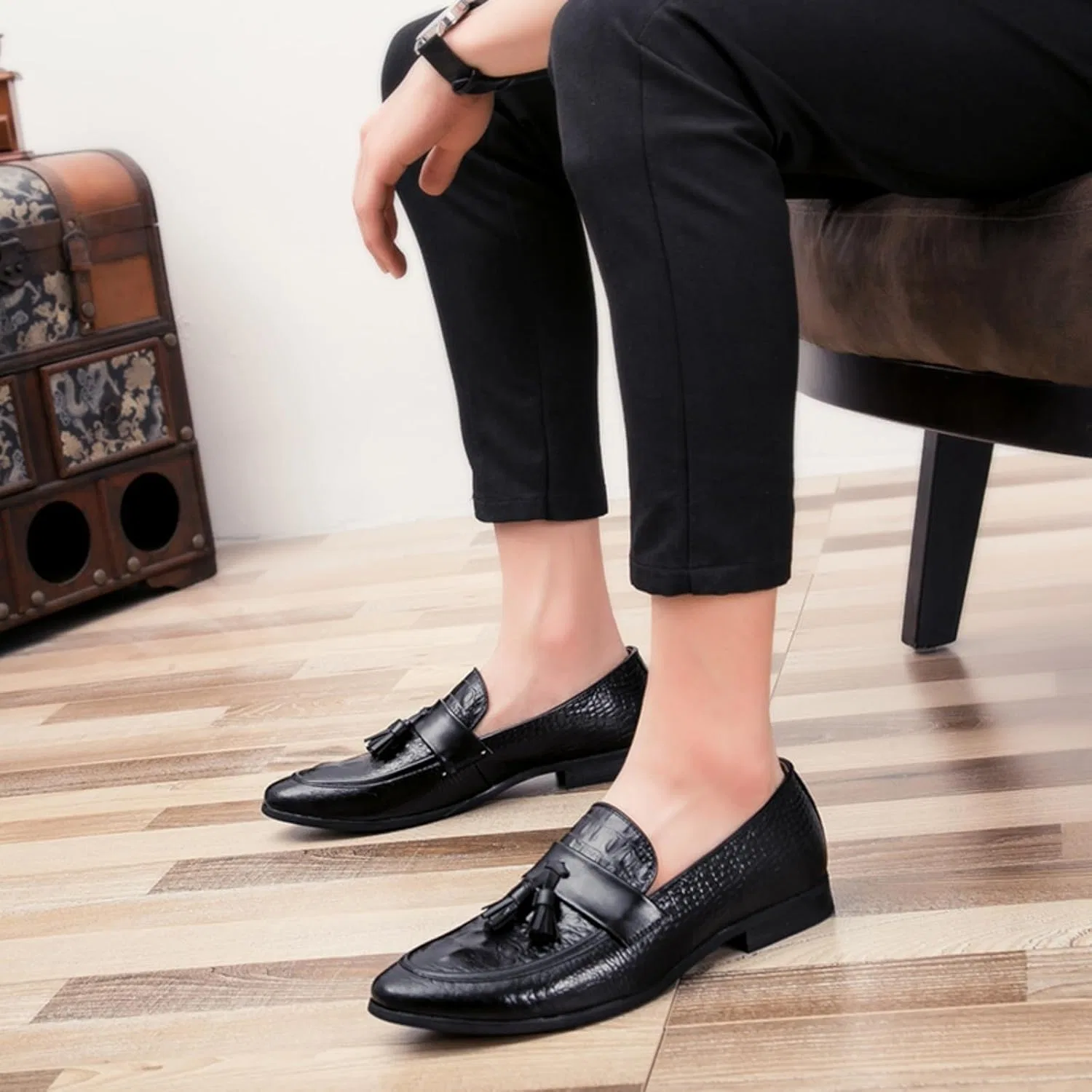 Лоферы кожаные с кисточками, Men's Luxury, Black YRZHGDL — фото 2