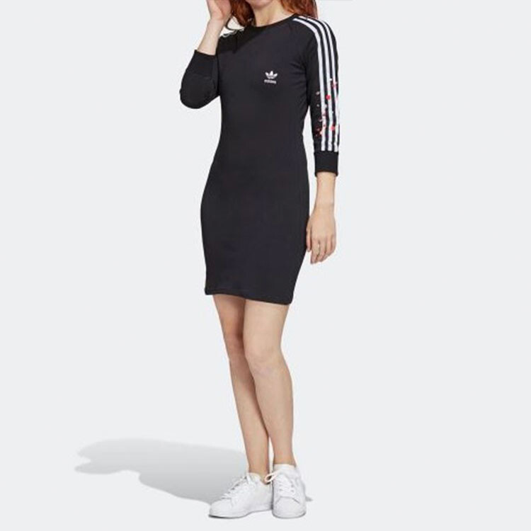 Классическое женское платье с тремя полосками и длинными рукавами Adidas Originals — фото 3