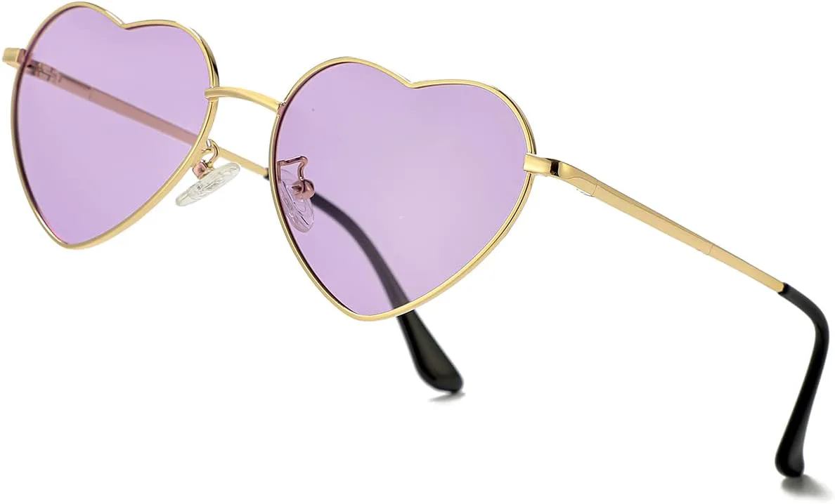 

Женские поляризованные солнцезащитные очки JOVAKIT в форме сердца, модный стиль, металлическая оправа, линзы с защитой от УФ-излучения UV400, A5 Gold/Purple