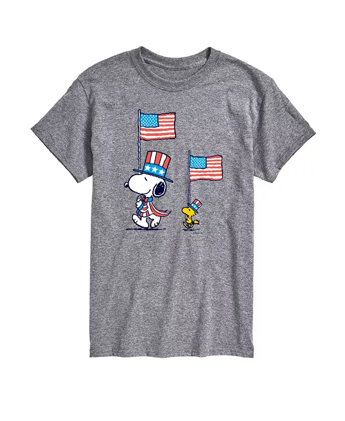 

Мужская футболка с коротким рукавом Peanuts Snoopy Woodstock Flag March AIRWAVES, серый