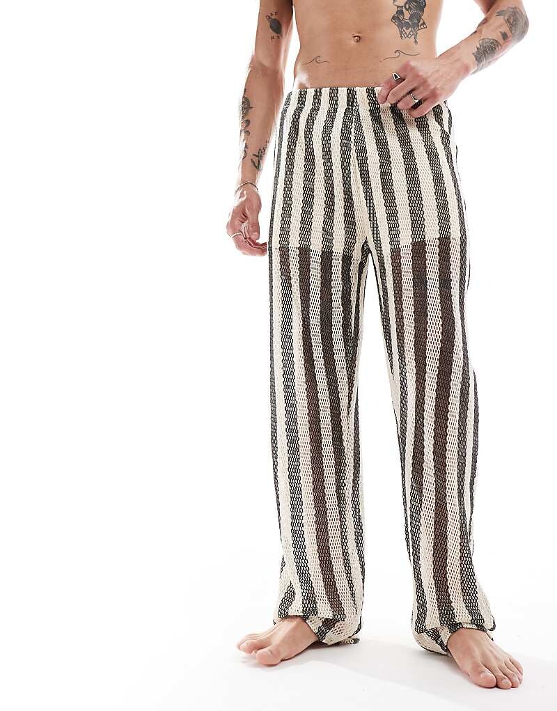 

Черные с кремовыми полосками сетчатые брюки для отдыха ASOS DESIGN