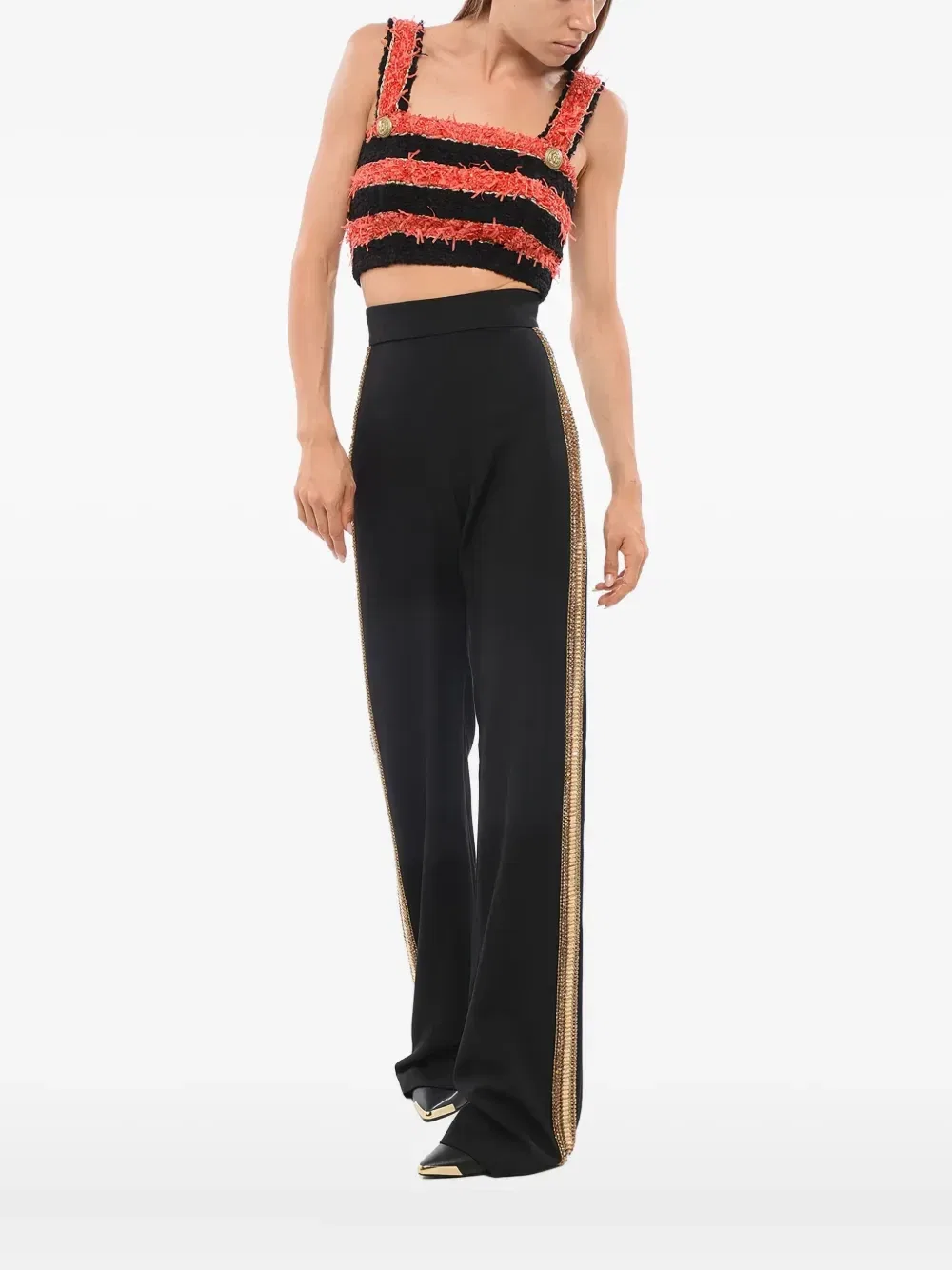Твидовый топ в полоску Balmain, черный