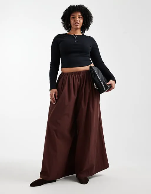 

Коричневые суперширокие брюки ASOS DESIGN Curve