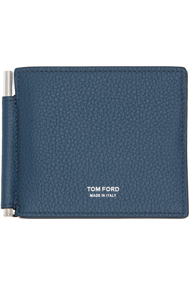 

Кошелек-Зажим для денег из синей зернистой кожи Tom Ford, индиго