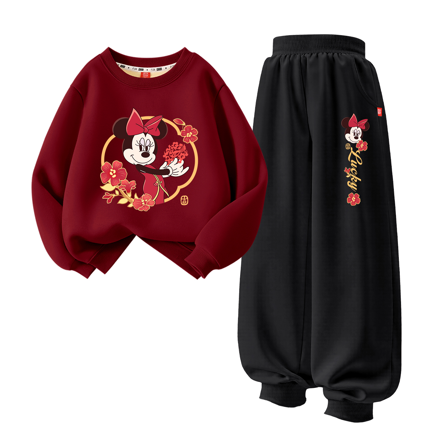 Детская повседневная спортивная одежда Disney, [thickened and fleece-lined]di cut paper nene бордовый+di cut paper nene k серый — фото 3