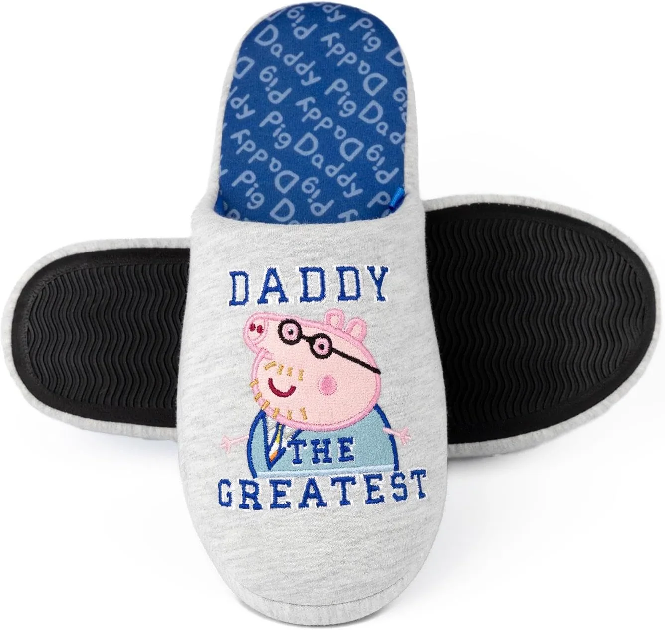 Свинка Пеппа - мужские тапочки, подарок папе, без завязочек Peppa Pig, серый — фото 3