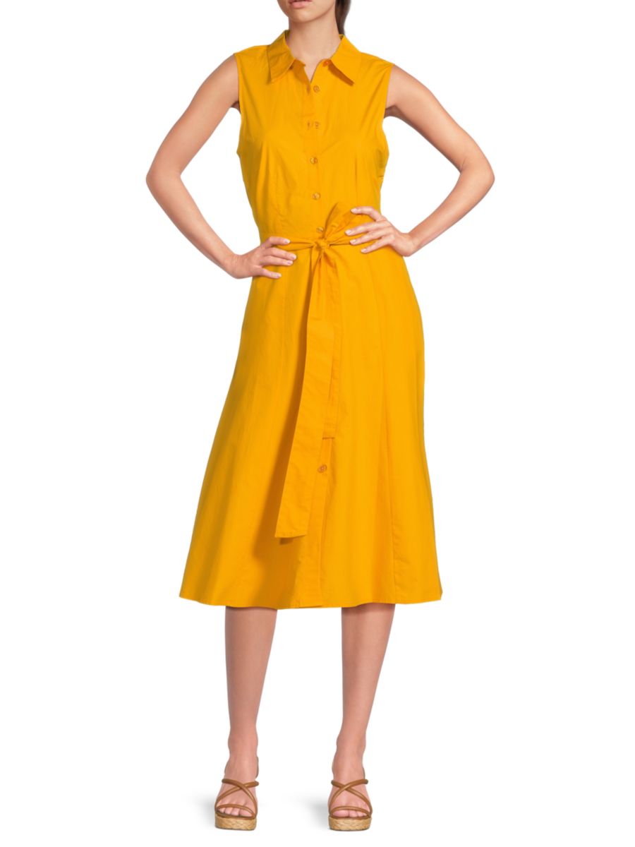 

Платье-рубашка миди из хлопка с поясом Calvin Klein, цвет Dijon