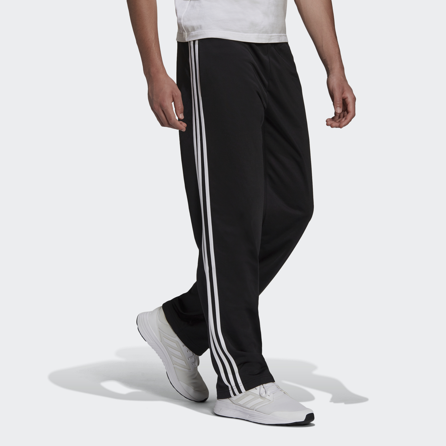 Брюки для разминки с открытым низом и тремя полосками Adidas, черный — фото 4
