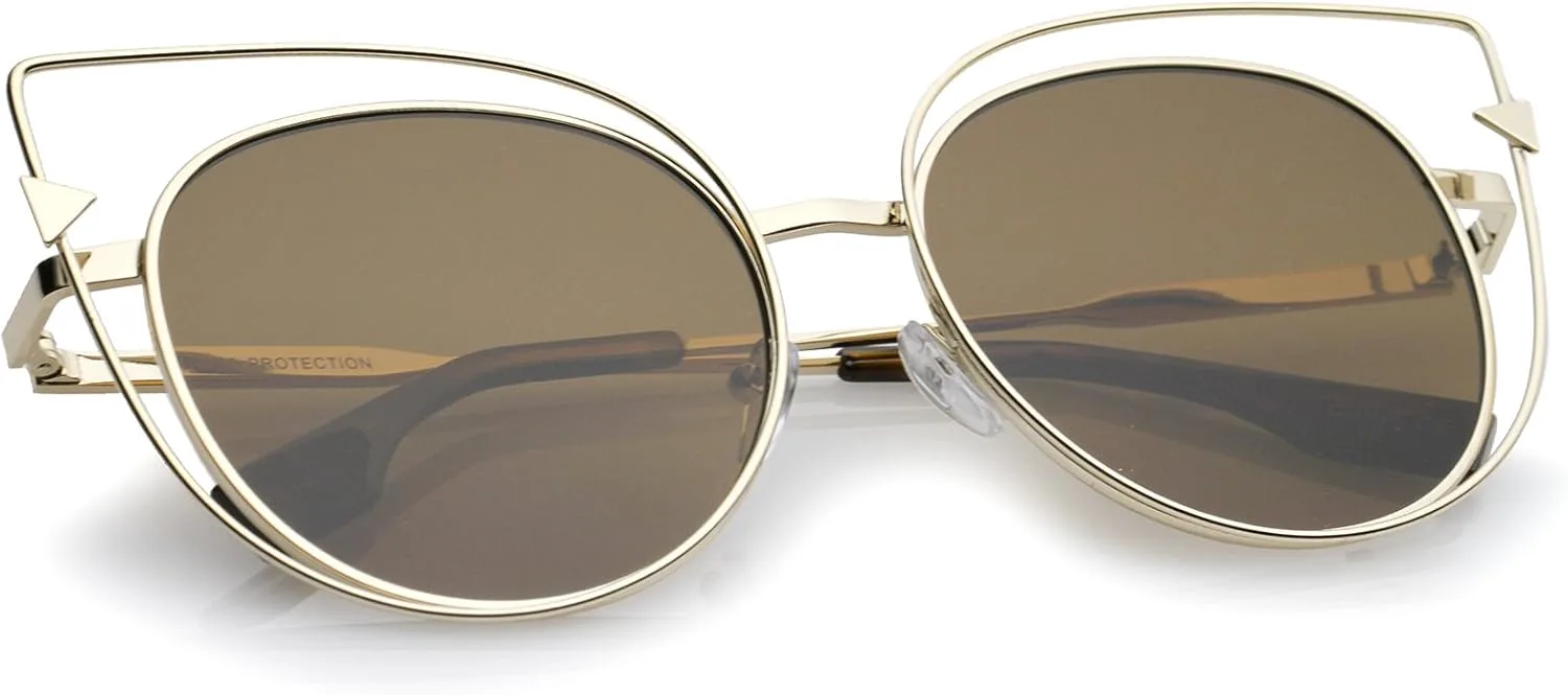 

Солнцезащитные очки zeroUV Oversize с металлическим вырезом, стреловидным акцентом и плоскими линзами в форме «кошачий глаз», диаметр линз 57 мм, Gold-gold / Brown