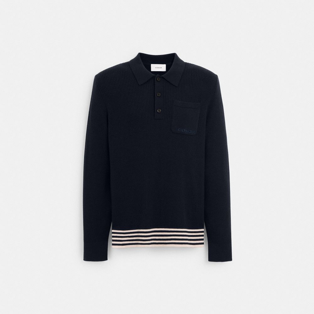 

Поло Coach Long Sleeve Knit Polo, темно-синий