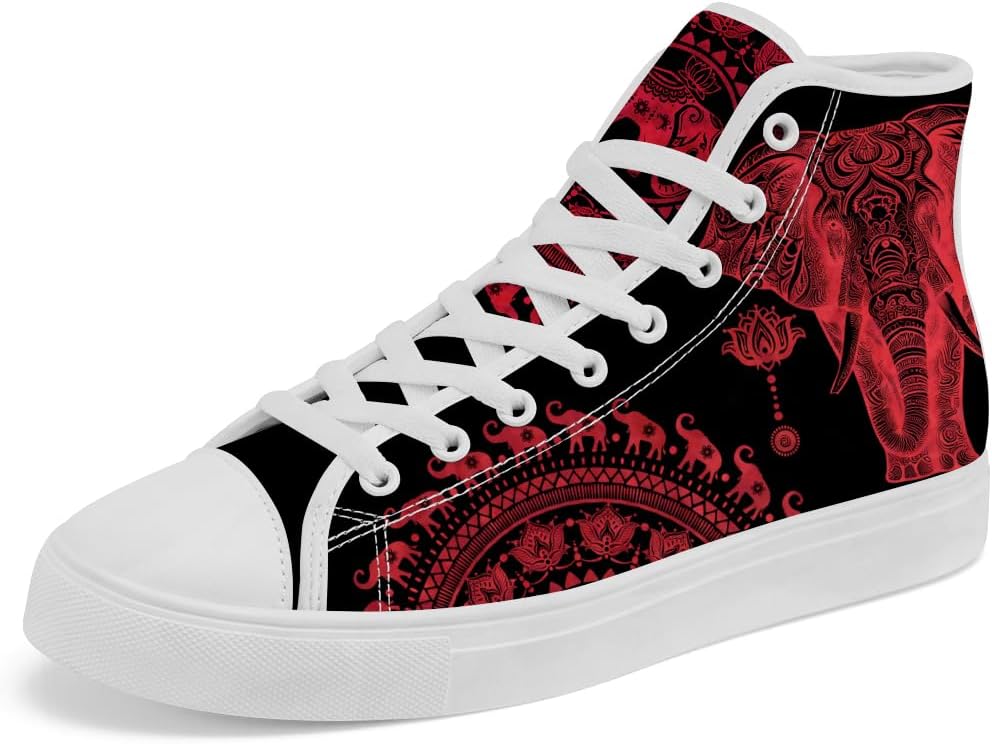 

Высокие кеды из холщовой ткани с принтом мандалы для мужчин и женщин, шнуровка, повседневная обувь Chebing, красный