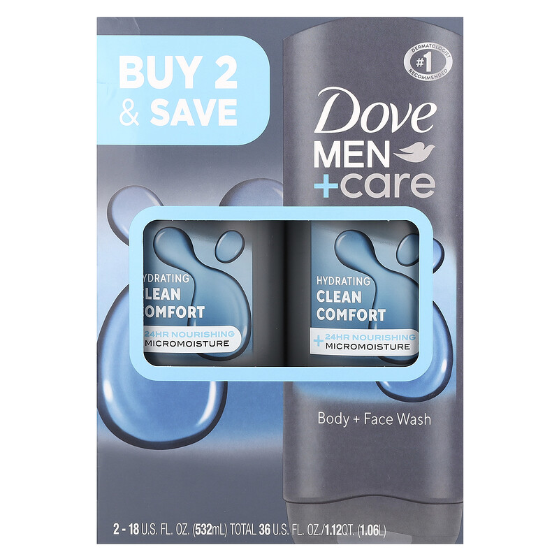 Dove, Гель для лица и тела Men+Care, аромат «Чистый комфорт», 2 шт. по 532 мл — фото 2