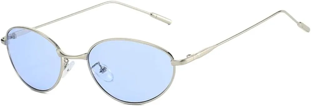 

Овальные солнцезащитные очки в стиле металл-панк для женщин, модные, с прозрачными линзами цвета океана, защита от УФ-излучения UV400 для мужчин HHZZYVY, Silver Blue