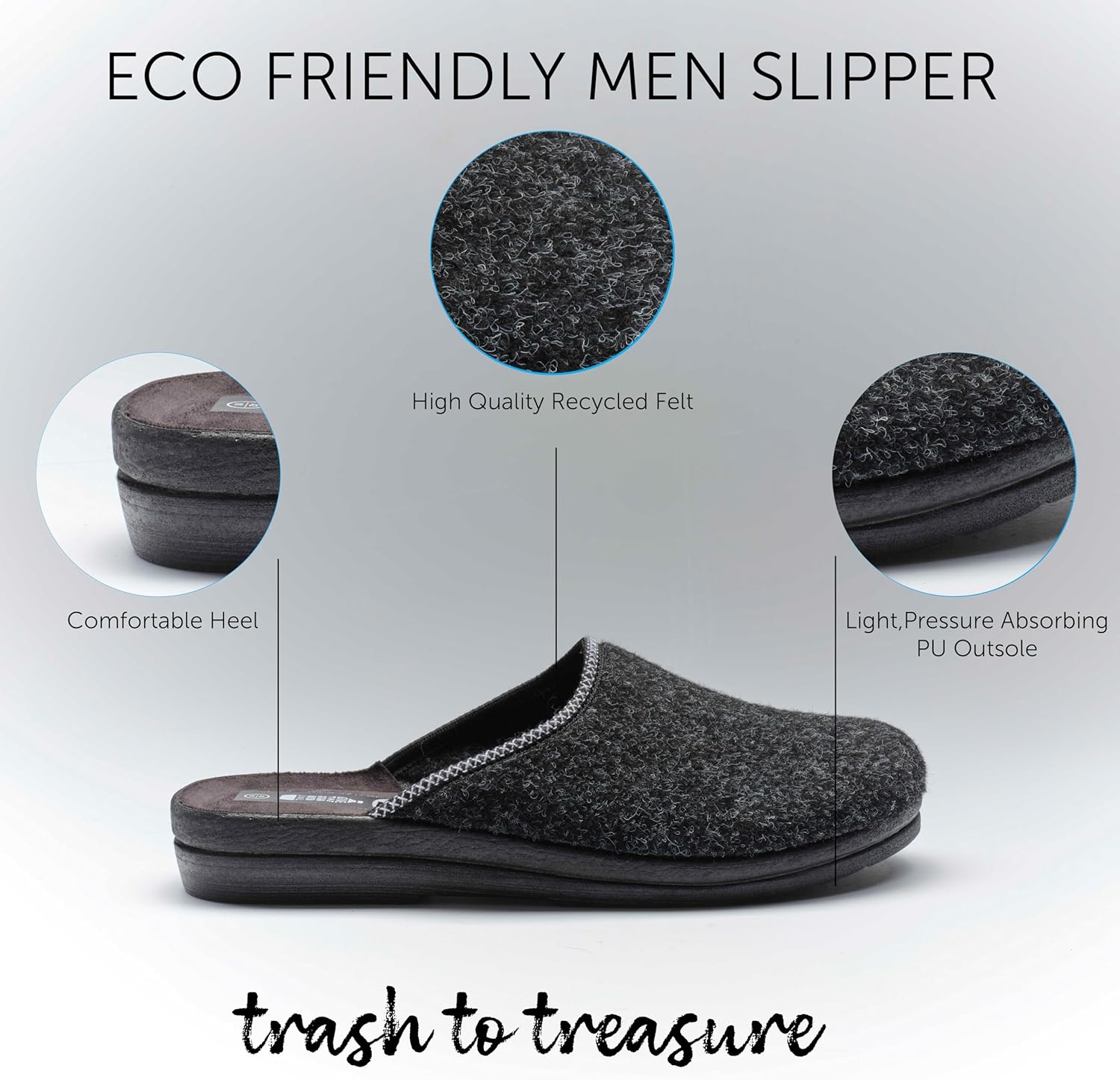 I WUZZA BOTTLE Сейчас Уютные Мужские Тапочки Eco-Friendly: Из переработанных материалов, Очень удобные, Мягкие, Идеальные для дома и улицы, 15.508 I Wuzza Bottle Now Comfy, Anthracite — фото 2