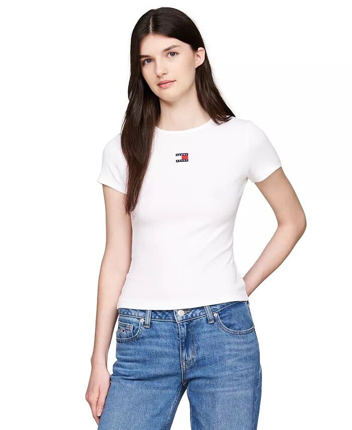 

Женская футболка в рубчик с логотипом Tommy Jeans, белый