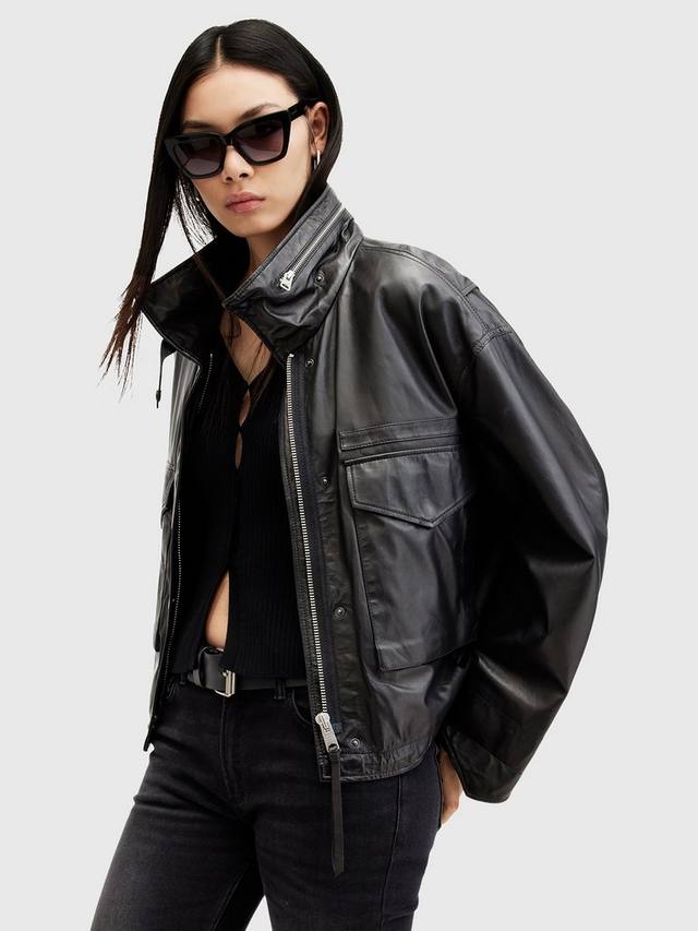 

Глиняная кожаная куртка AllSaints, черный