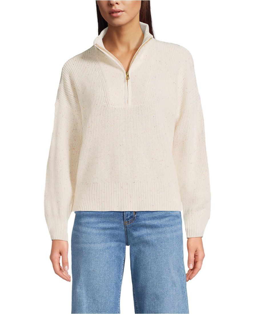 

Женский свитер Drifter Shaker Wedge Quarter Zip для невысоких женщин Lands' End, Fresh ivory multi donegal