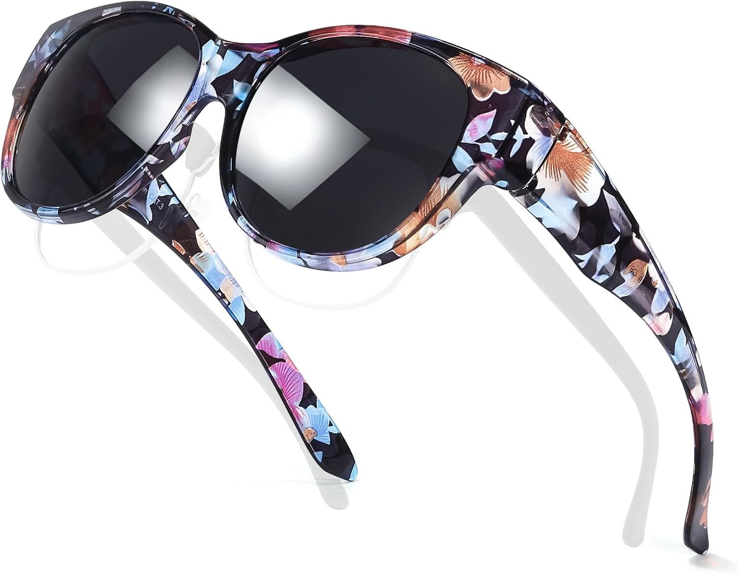 

Солнцезащитные очки TJUTR Oversized с поляризацией, надеваемые поверх обычных очков, для женщин, модные, с облегающей посадкой и защитой от УФ-излучения UV400, A01 Floral/Grey