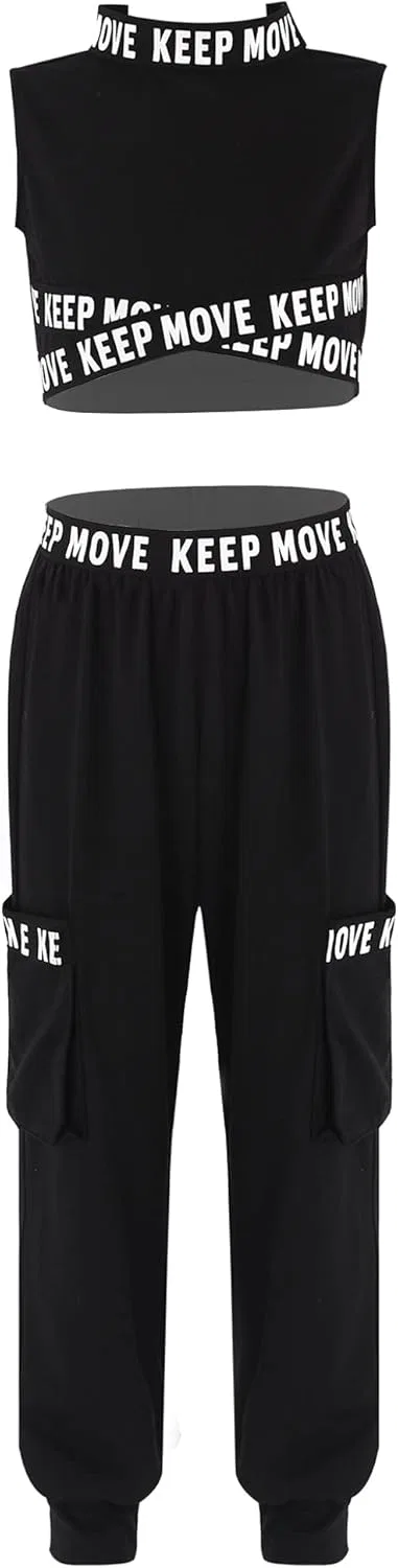 Детский спортивный костюм с принтом Moggemol, топ и леггинсы, Black Sleeveless