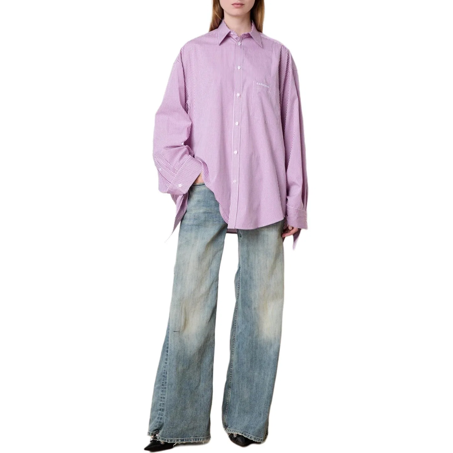 Рубашка Pinstriped Knott Cuffs Balenciaga, Purple White — фото 3