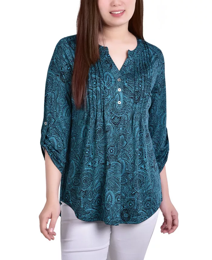 

Женский трикотажный жаккардовый топ с рукавом 3/4 и отворотом NY Collection, мультиколор