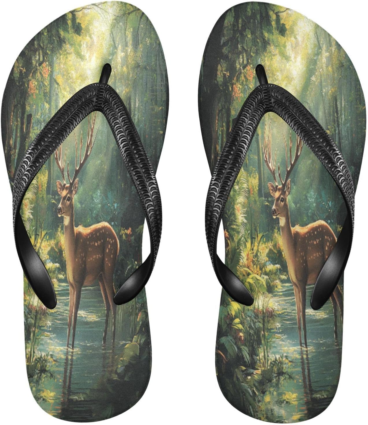 

Женские и мужские пляжные шлепанцы с ремешком Deer Forest, зеленые, резиновые, нескользящие, летние тапочки для душа Sinestour