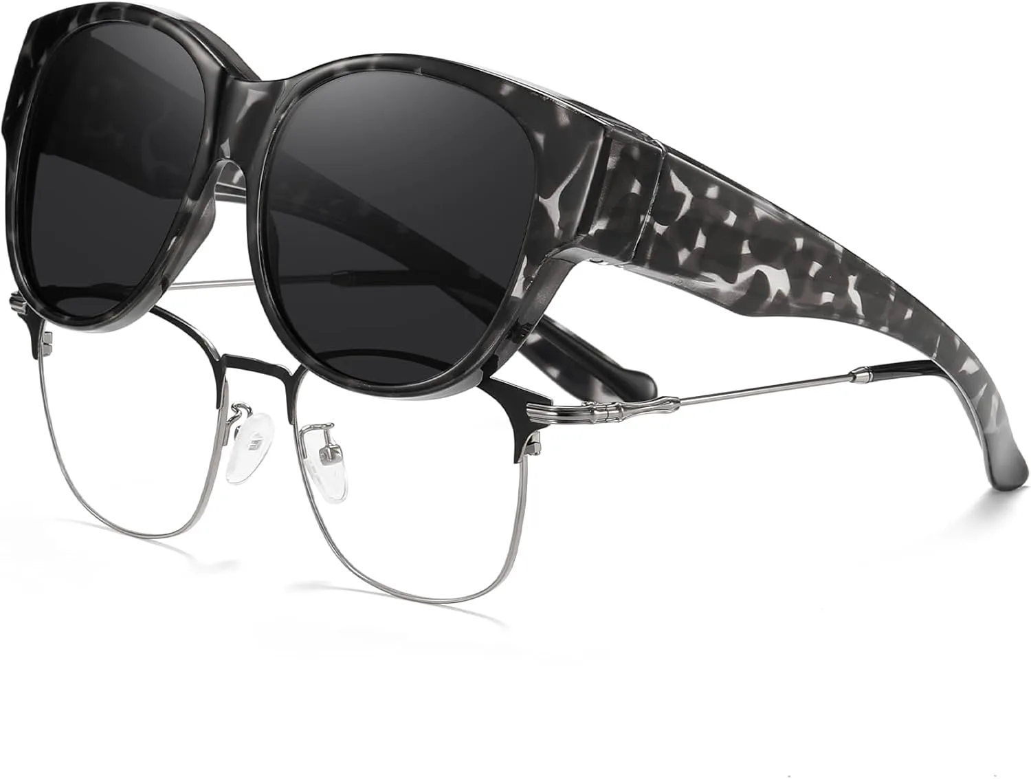 

Солнцезащитные очки HAOLOTA Fit Over Glasses для женщин, поляризованные, модные, в форме «кошачьих глаз», с защитой от УФ-излучения, L Size A04 Grey Tortoise/Grey