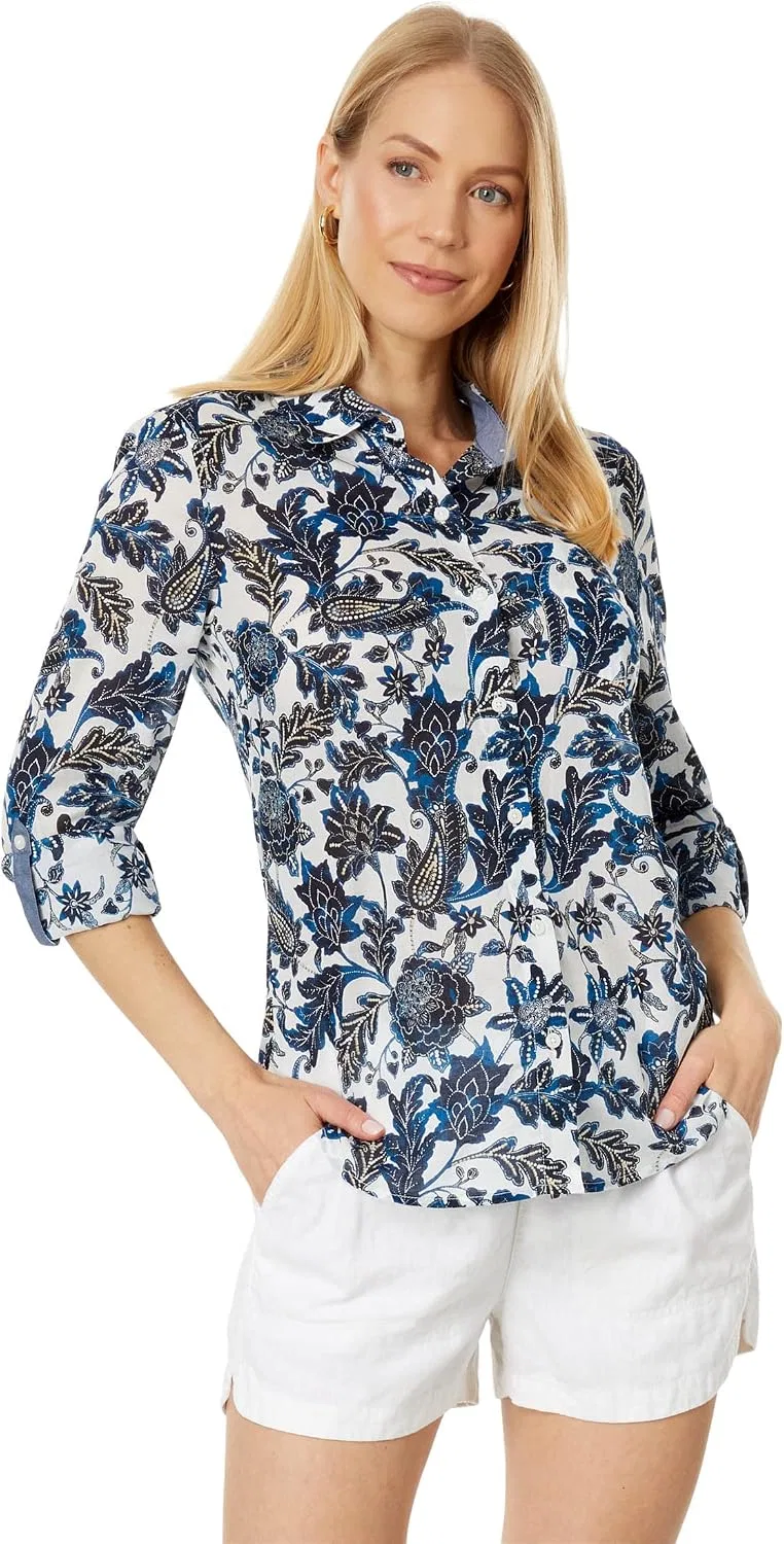 Блуза с цветочным принтом, Floral Roll Tab, Tommy Hilfiger, Sky Captain/Multi