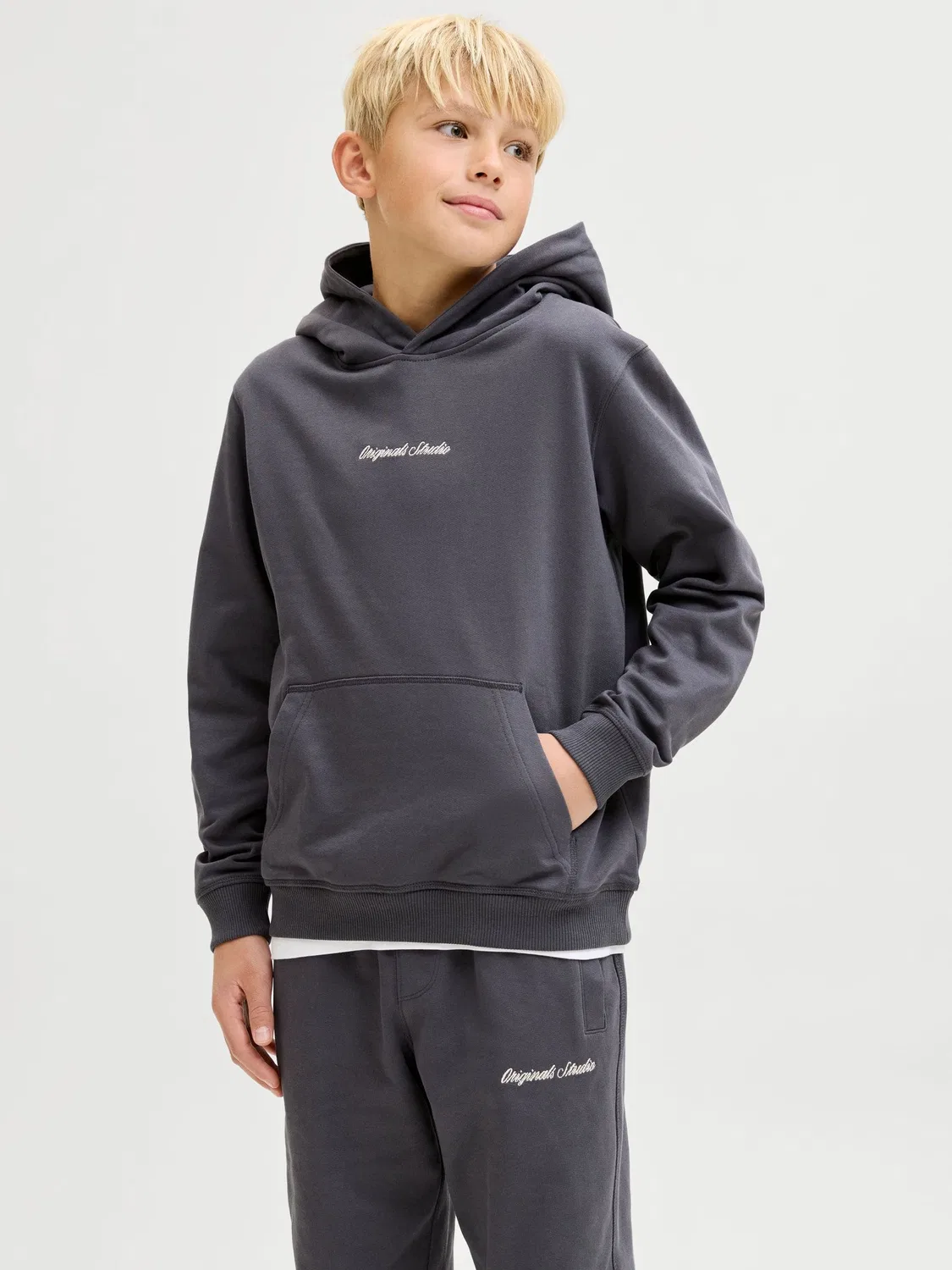 Капюшонный свитер на флисе JACK & JONES Junior, асфальт — фото 2