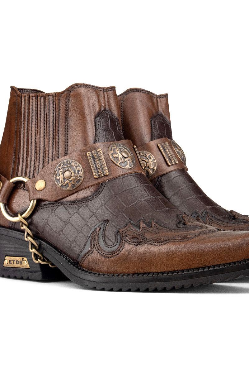 Мужские двухцветные кожаные байкерские ботинки Winklepicker коричневого цвета Infinity Leather — фото 3