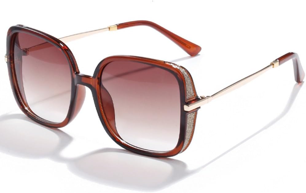 

Солнцезащитные очки в крупной оправе конфетных цветов для женщин, модные солнцезащитные очки большого размера для мужчин, стильные металлические очки с защитой от УФ-излучения UV400 TKKTLLT, Brown Brown