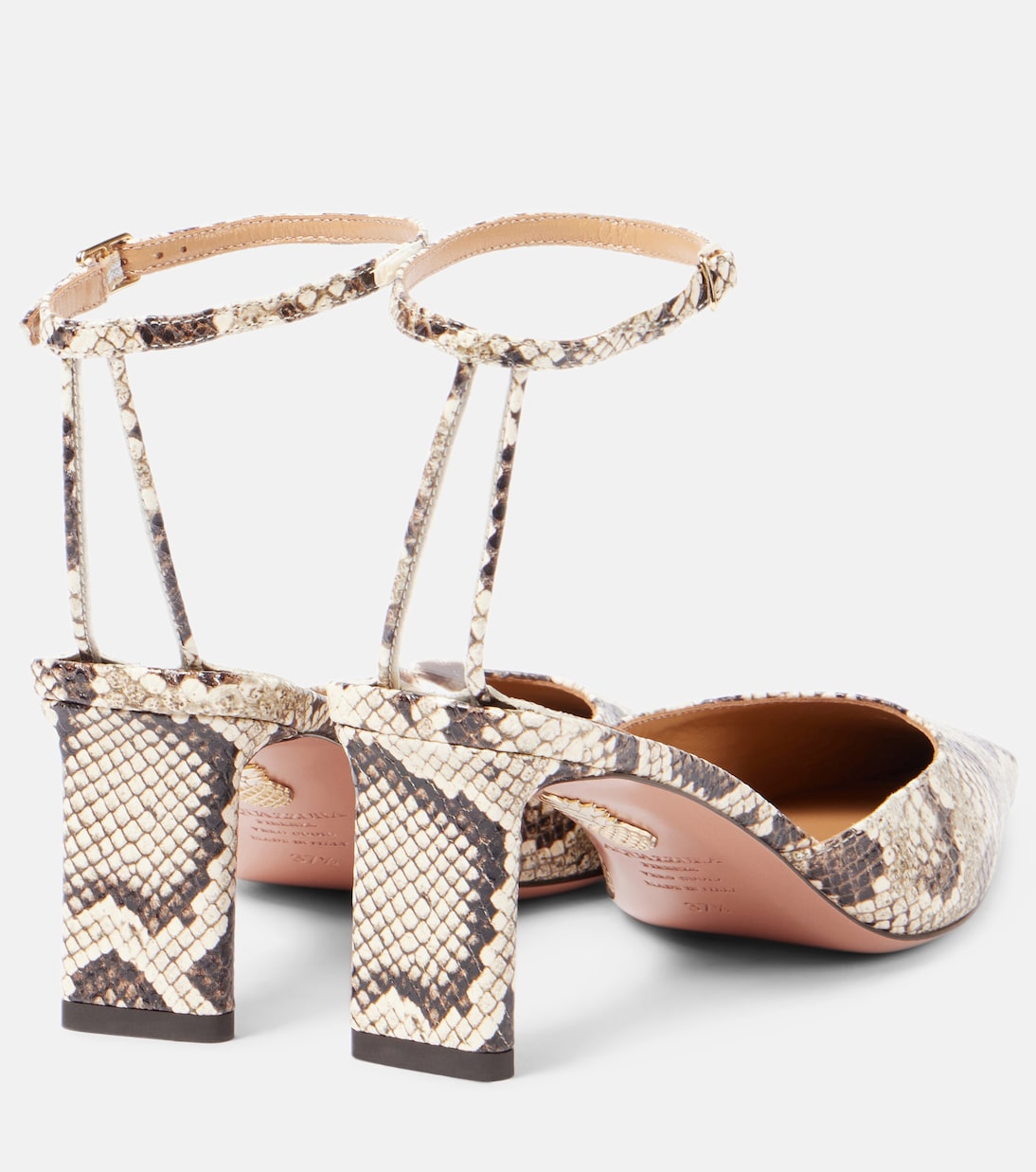 Туфли Blade 65 из кожи с эффектом змеи Aquazzura, Natural Roccia — фото 2