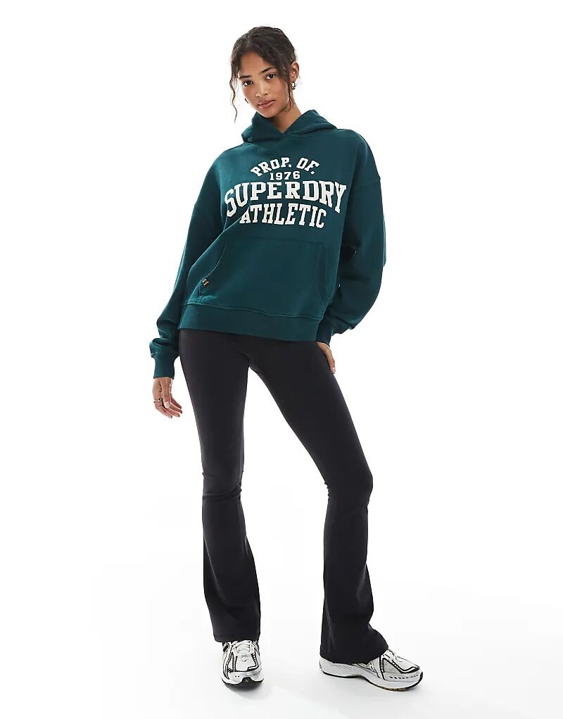 Свободная толстовка с капюшоном Superdry Athletic Essentials темно-зеленого цвета — фото 4