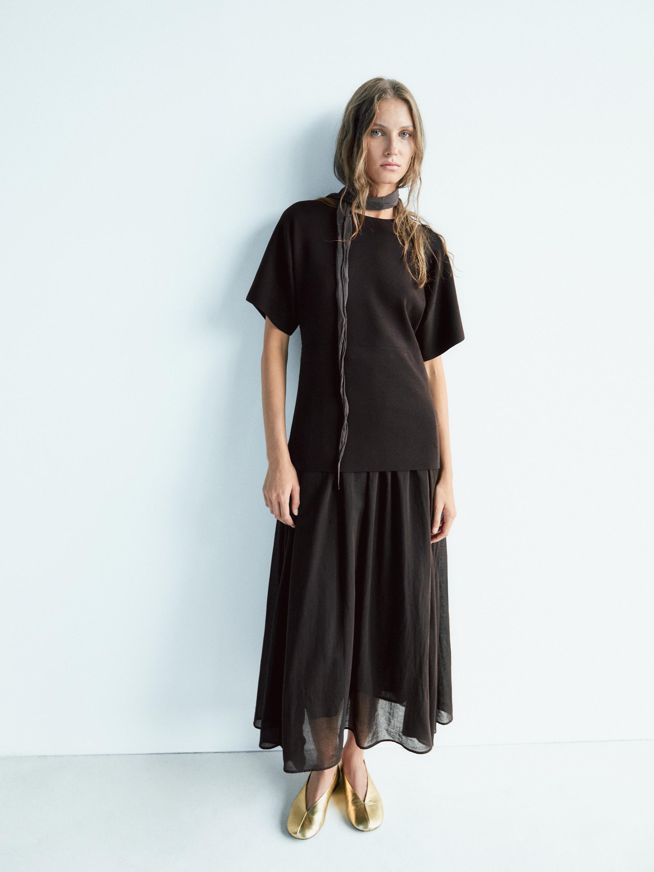 Балетки из металлизированной кожи Massimo Dutti, золотой — фото 2