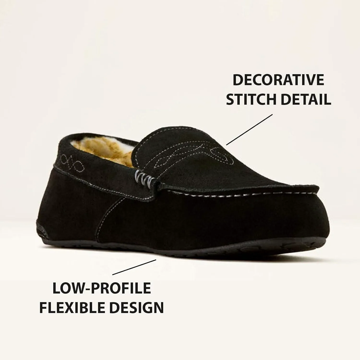 Мужские мокасины ARIAT Clayton - прочные, из натуральной замши, теплые, стильные повседневные обувь для дома и улицы с мягкой подкладкой из плюша, черный — фото 4