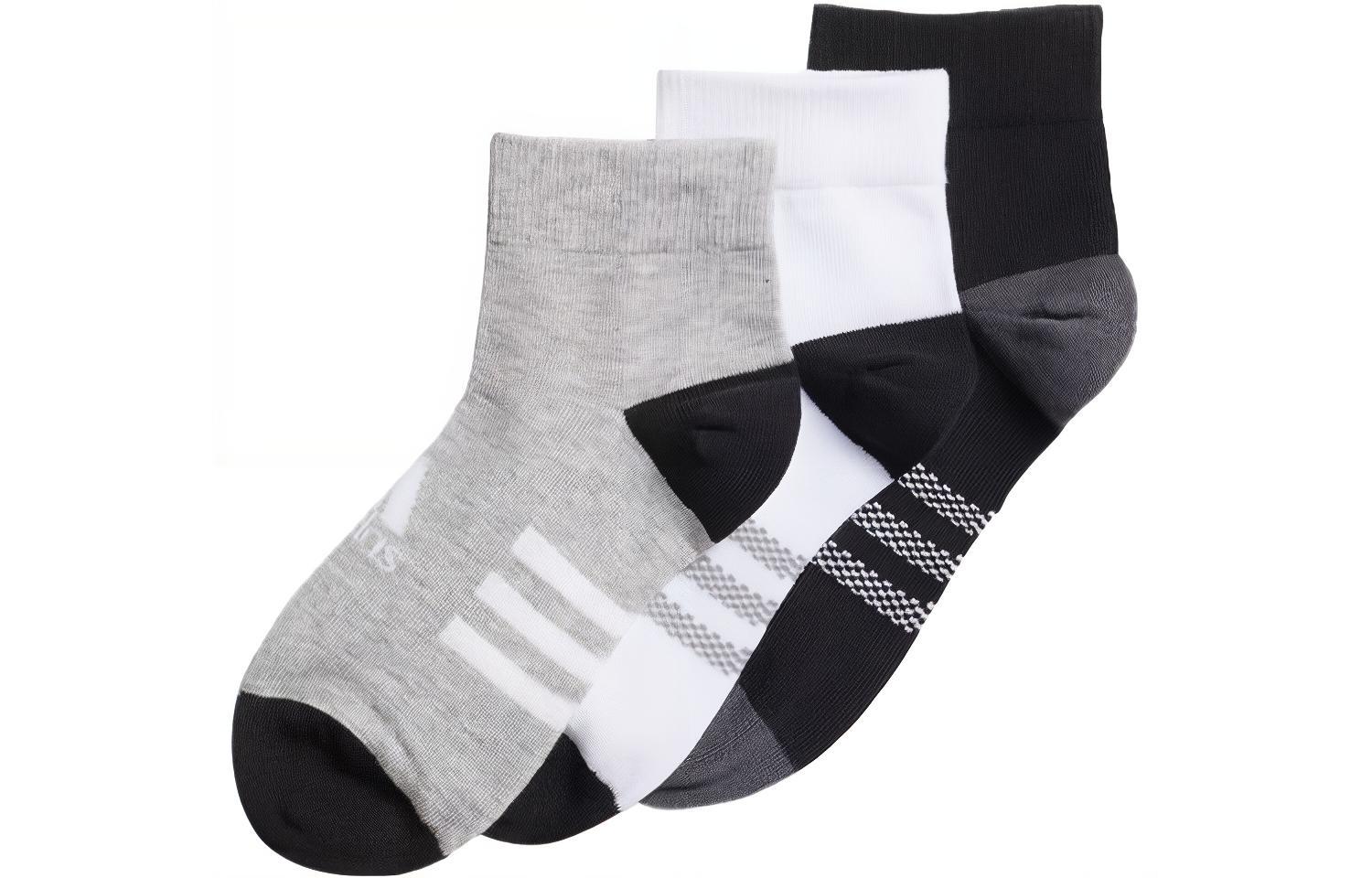 Детские носки Adidas, 3 пары (Чёрный+Белый+Средний тёплый серый) — фото 2