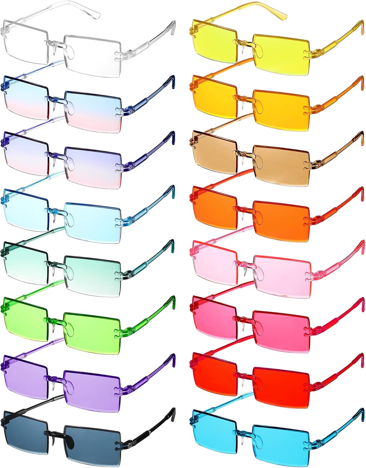 

LEIFIDE 16 пар солнцезащитных очков без оправы, прямоугольные, винтажные, прозрачные, конфетных цветов, с тонировкой, ретро, ​​квадратные очки для женщин и мужчин, 16 цветов, Various Colors
