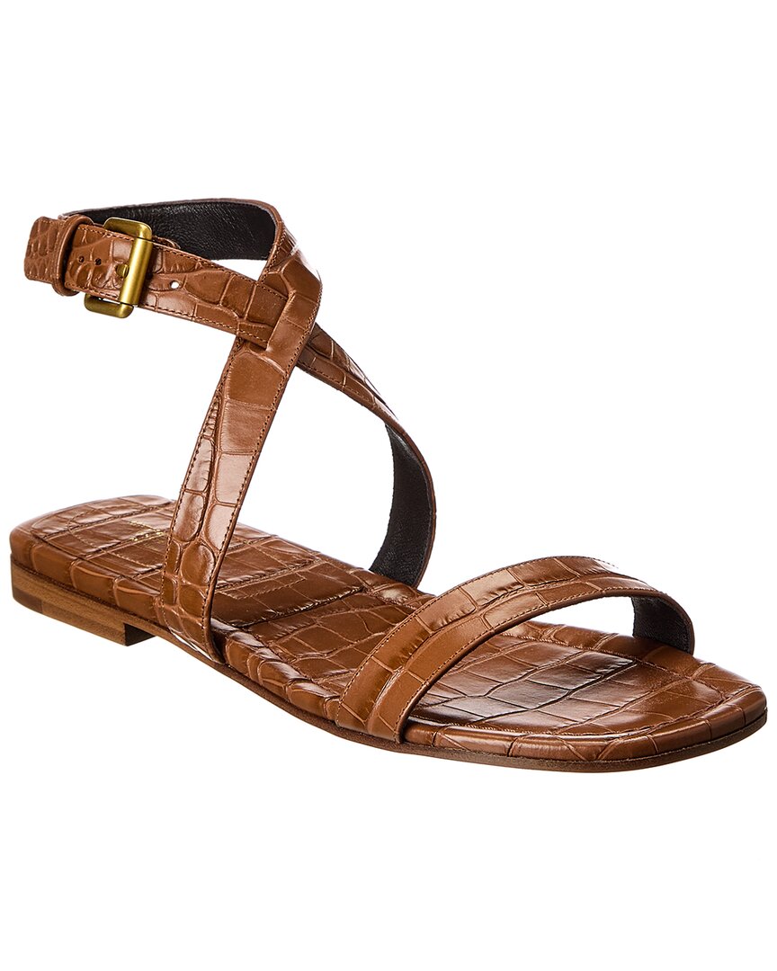 Michael Kors Collection Bridgette Croc-Embossed Leather Sandal, коричневый