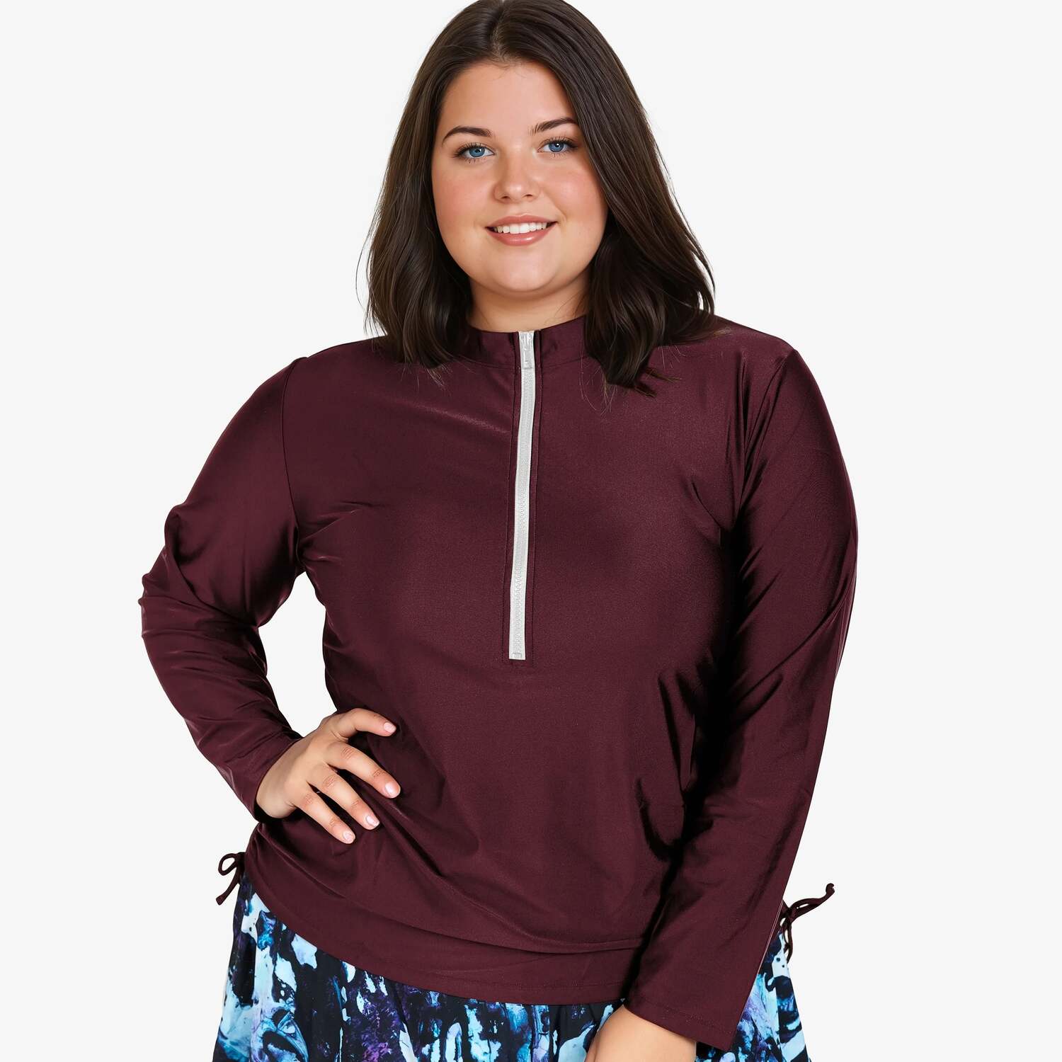 

Женская футболка-рашгард Nora с длинными рукавами и молнией до середины груди, модель Plus Plus Calypsa, wine, Красный, Женская футболка-рашгард Nora с длинными рукавами и молнией до середины груди, модель Plus Plus Calypsa, wine