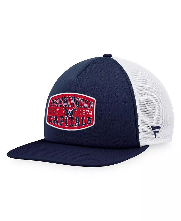

Мужская темно-синяя/белая бейсболка Trucker Snapback с нашивкой спереди Washington Capitals Foam Fanatics