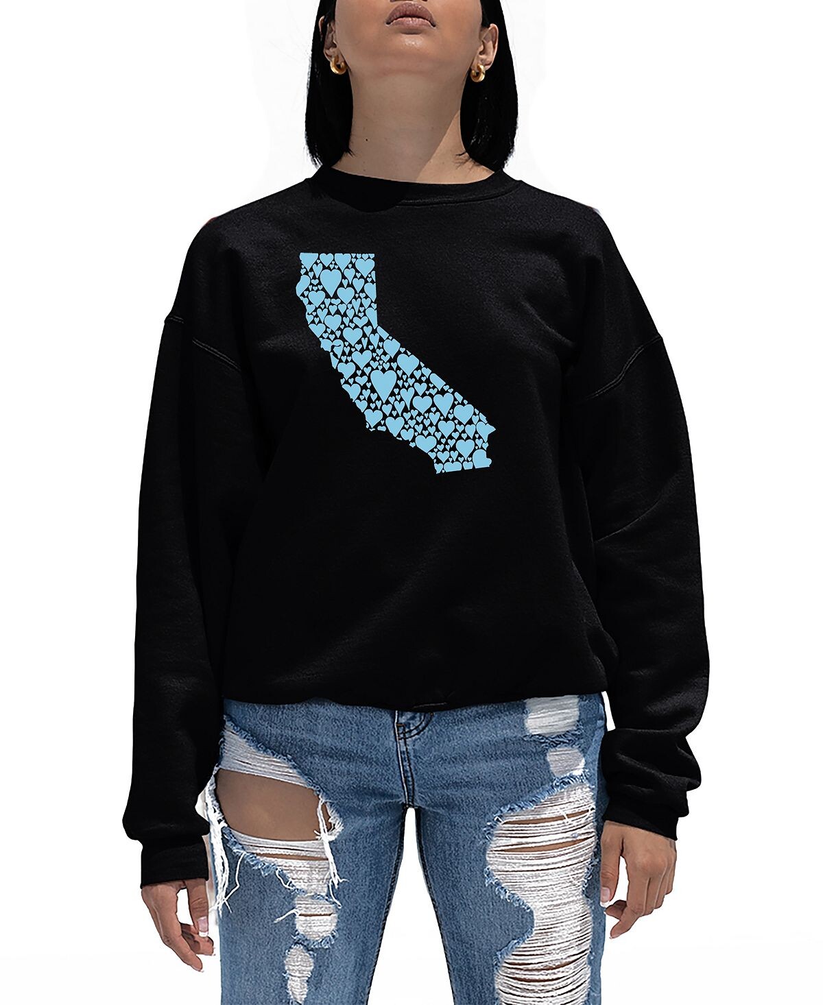 

Женский свитшот с круглым вырезом California Hearts Word Art LA Pop Art, черный