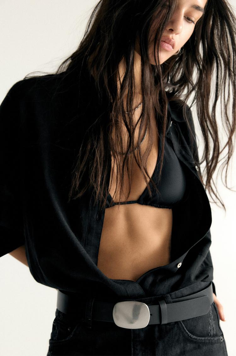 

Тонкий ремень из искусственной кожи Pull And Bear, черный