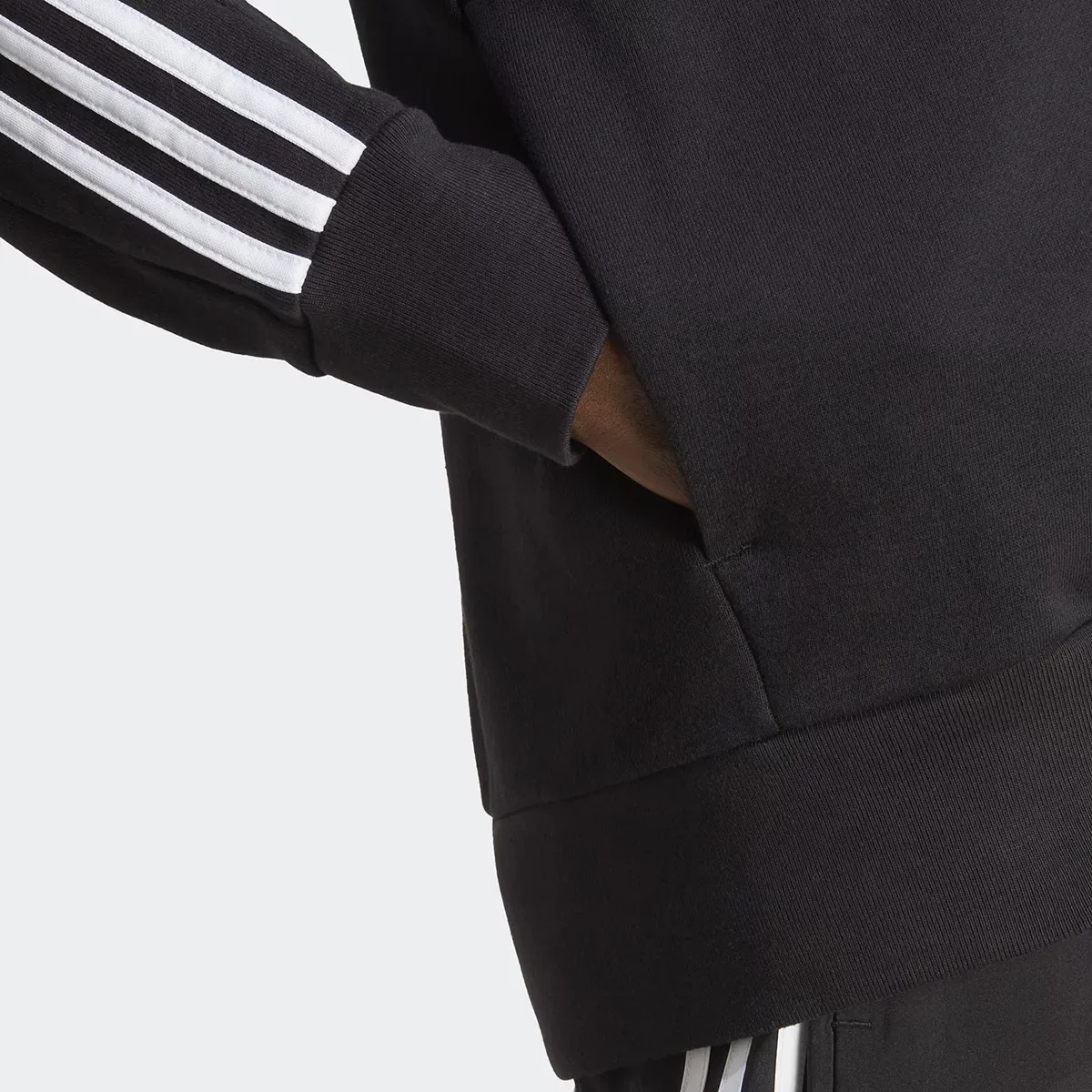 Мужская Essentials Французская махровая куртка в 3 полоски Adidas, чёрный — фото 3