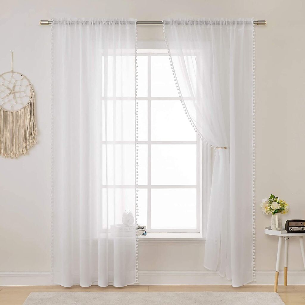 

Штора-вуаль с рюшами на ленте для гостиной и кухни LB-11-2, 150х400 см easy home, белый