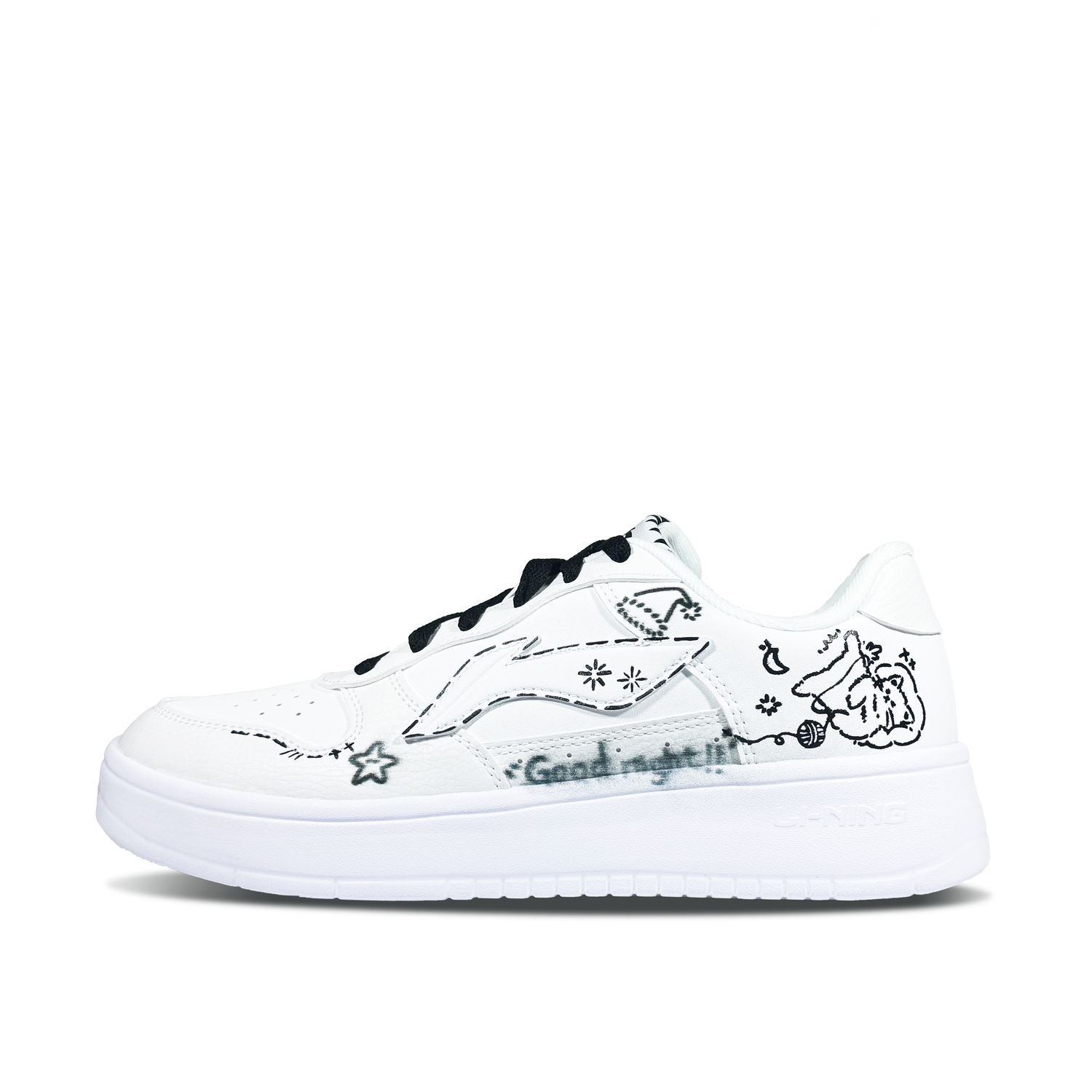 

Мужские низкие скейтборд-кеды Li Ning Goodnight, Little Cat, черные с белым