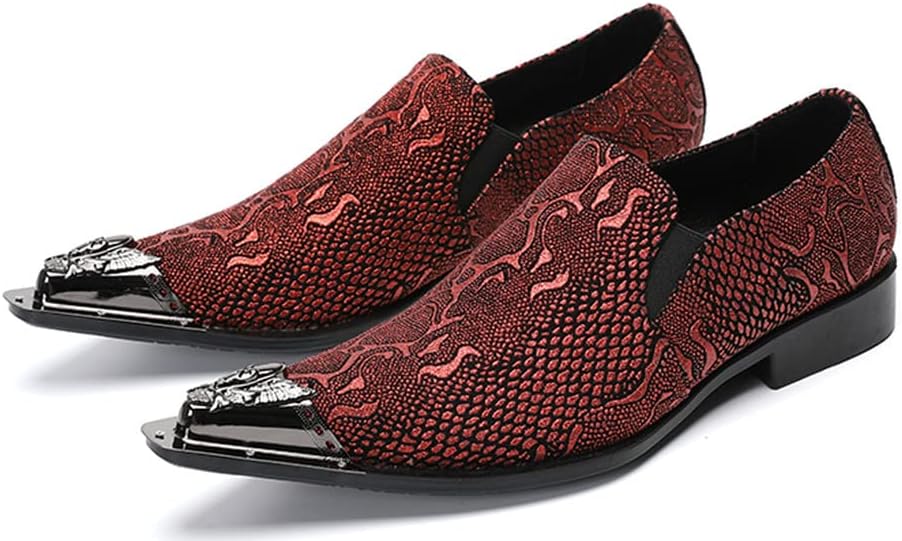 

Мужские слипоны Santimon с курительной сигарой, кожаные лоферы с графическим принтом змеи, повседневные с острым носком и металлической отделкой, удобная обувь для свадьбы и официальных мероприятий, Scarlet