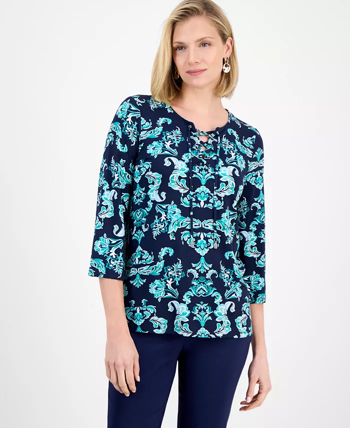 

Миниатюрный топ со шнуровкой JM Collection, синий
