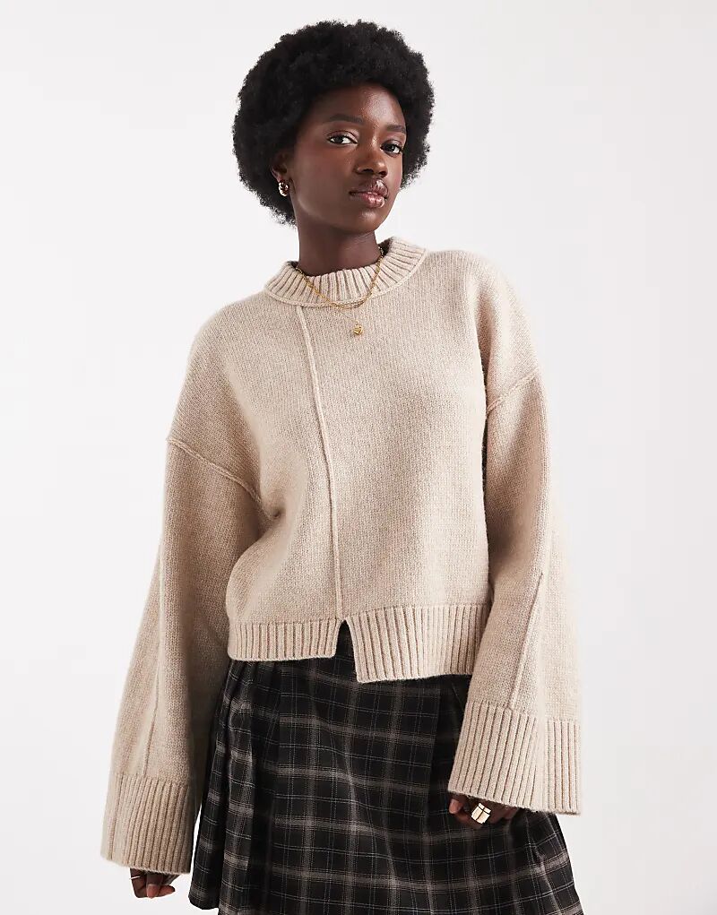 

Свитер ASOS DESIGN с круглым вырезом, отделкой спереди и ступенчатым подолом цвета ржи